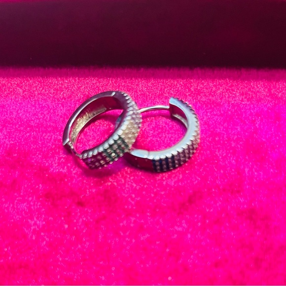 Multicolor Rainbow CZ 18K White Gold Filled Huggie Hoop Earrings - Picture 6 of 7